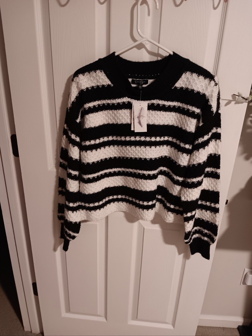 Jessica Simpson Black and White Striped Crewneck Sweater. Medium NWT.